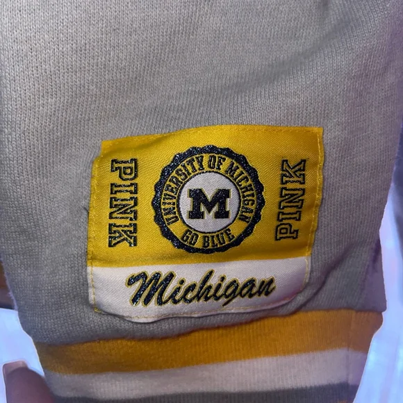 PINK ~ University of Michigan Crewneck Pullover in Gray with Navy and Ye… - Picture 5 of 12